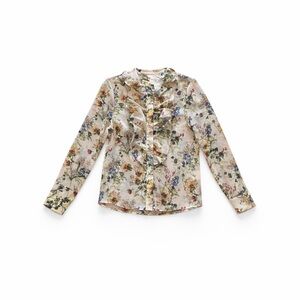 H&M Floral Ruffle Front Blouse Sheer Long Sleeve Size 8